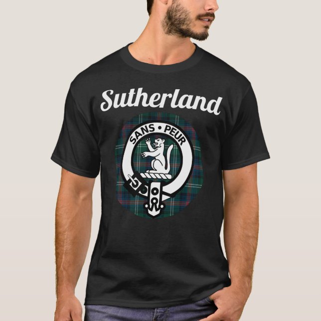 Sutherland Clan Scottish Name Coat of Arms Tartan T-Shirt (Vorderseite)