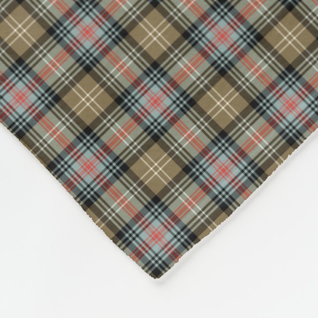Sutherland Clan Tan und Black Ancient Tartan Fleecedecke (Ecke)