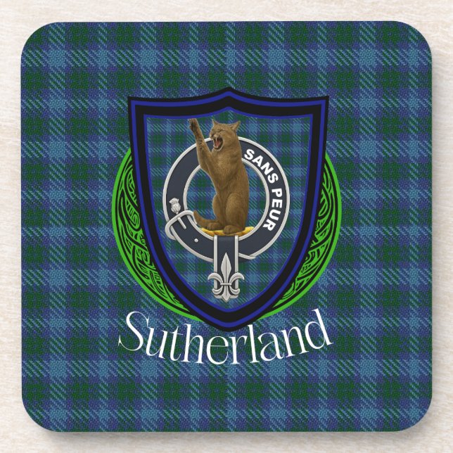 Sutherland-Schottischer-Clan-Tartan & -Wappen Getränkeuntersetzer (Vorderseite)