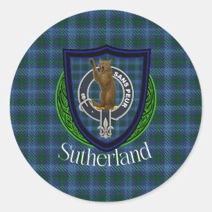 Sutherland-Schottischer-Clan-Tartan & -Wappen Runder Aufkleber