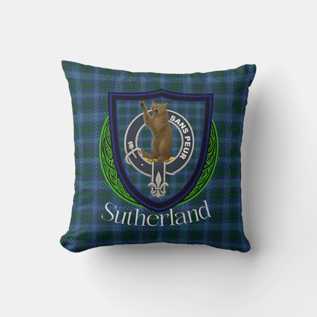 Sutherland Scottish Clan Tartan & Crest Kissen (Vorderseite)