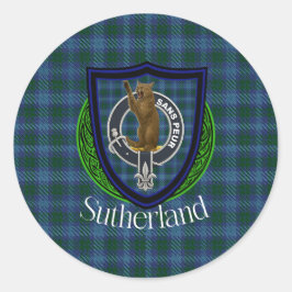 Sutherland Scottish Clan Tartan & Crest Runder Aufkleber