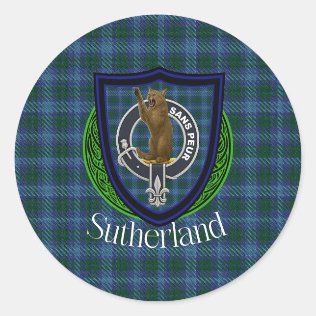 Sutherland Scottish Clan Tartan & Crest Runder Aufkleber (Vorderseite)