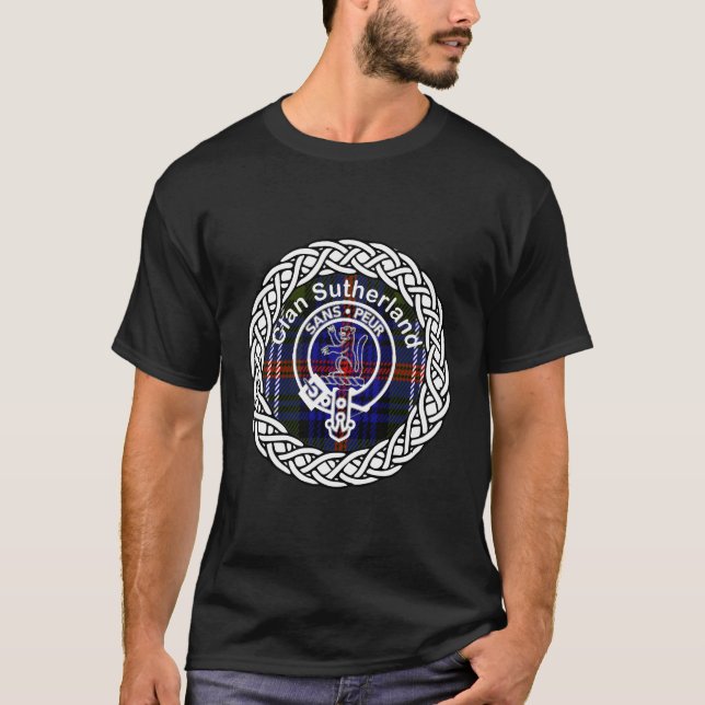 Sutherland Surname Scottish Clan Tartan Wappen Lon T-Shirt (Vorderseite)