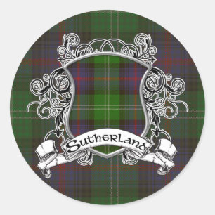 Sutherland Tartan Shield Runder Aufkleber