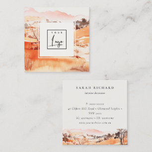 Sutle Blush Orange Aquarell-Wald-Berg-Logo Quadratische Visitenkarte