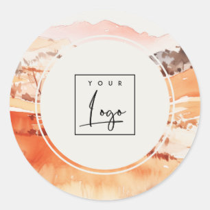 Sutle Blush Orange Aquarell-Wald-Berg-Logo Runder Aufkleber