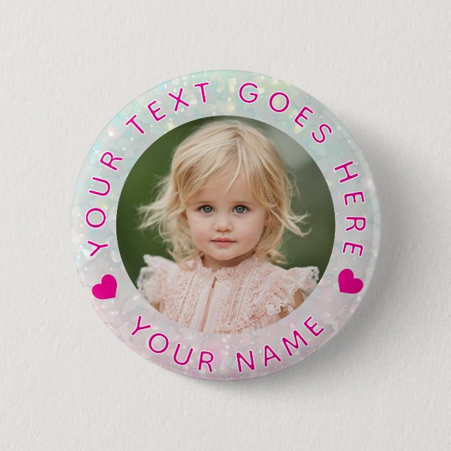 Suttle Glitter Benutzerdefiniertes Foto & Text Button (Vorderseite)