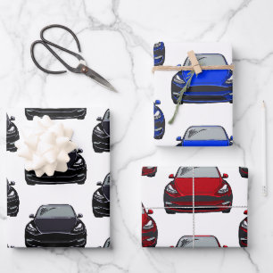 SUV-Wagen mit rotem, schwarzem und blauem Strom Geschenkpapier Set
