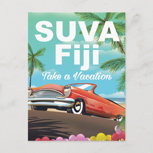 Suva, Fidschi Vintages Urlaubsposter Postkarte (Vorderseite)