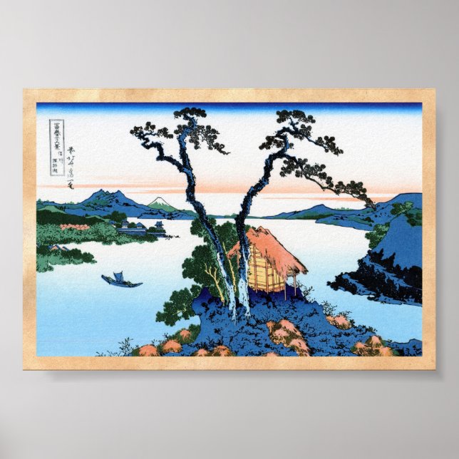 Suwa-See in der Provinz Shinano Hokusai Poster (Vorne)