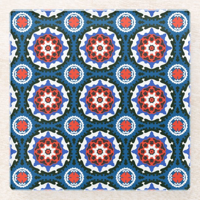 Suzani-Muster mit feinem Dekor Glasuntersetzer (Vorderseite)