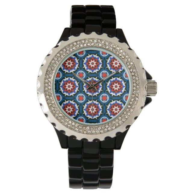 Suzani Muster mit feinem Ornament Armbanduhr (Vorderseite)