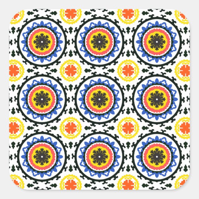 Suzani Pattern Quadratischer Aufkleber (Vorderseite)