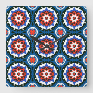 Suzani Pattern With Bold Ornament Quadratische Wanduhr