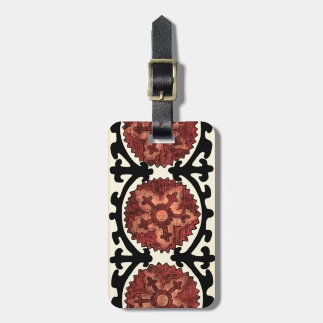 Suzani Style Decoration Blumenmuster Gepäckanhänger (Vorderseite vertikal)
