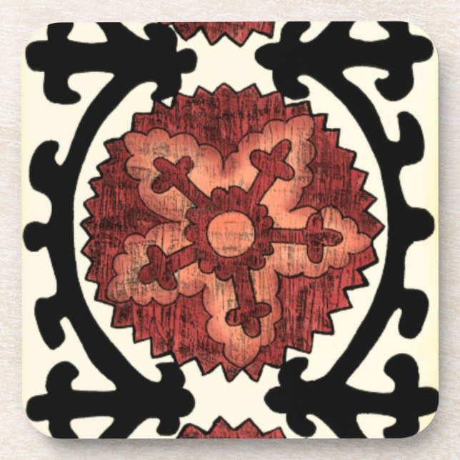 Suzani Style Decoration Blumenmuster Getränkeuntersetzer (Vorderseite)