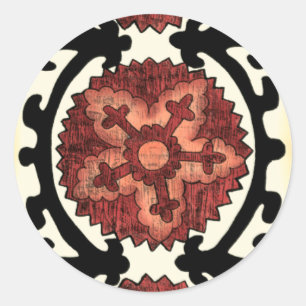 Suzani Style Decoration Blumenmuster Runder Aufkleber