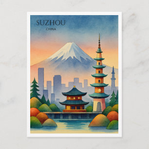 Suzhou China Aquarell Reiseandenken Feiertagspostkarte