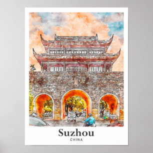 Suzhou China Reisen Wasserfarben Sketch Hand zeich Poster