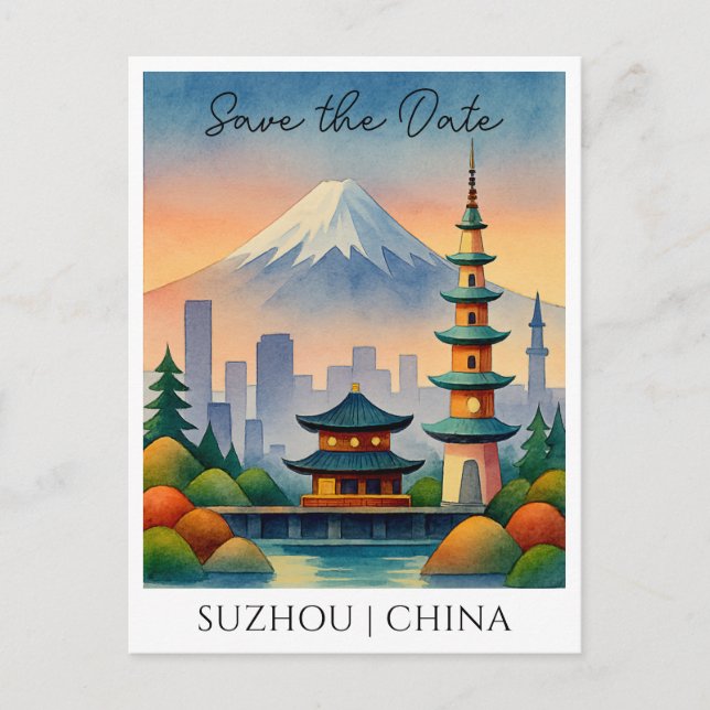 Suzhou Chine Aquarelle Enregistrer la date Carte p (Devant)