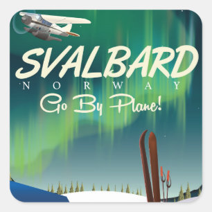 Svalbard Norwegen Nordlichter Reiseplakat Quadratischer Aufkleber