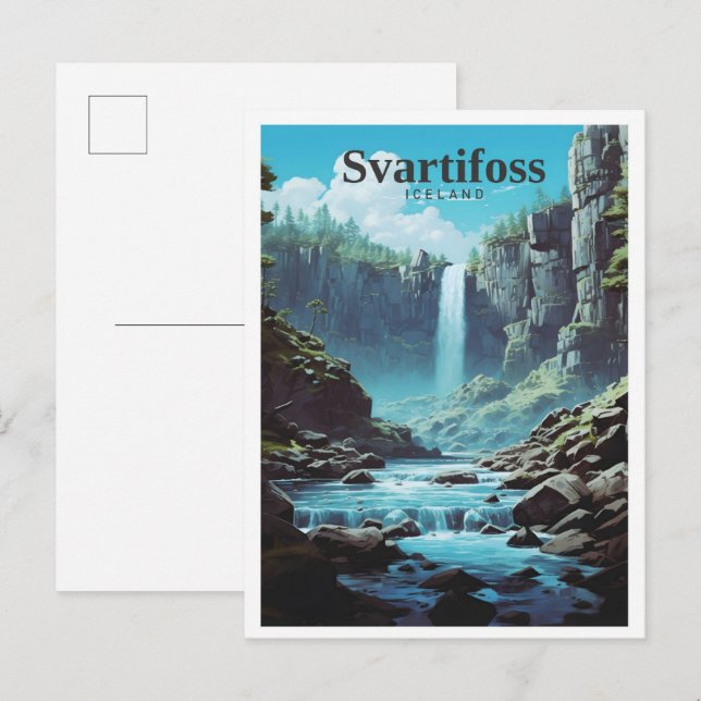Svartifoss Island Art Vintage Postkarte (Vorne/Hinten)