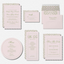 Elegant Watercolor Pink Green Polka Dot Wedding