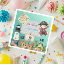 Cute Blue Pirate Birthday Invite and Party Decor