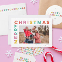 Bold Colorful Merry Christmas Typography Cards