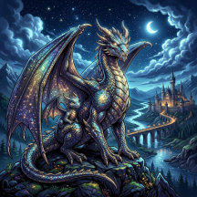 Celestial Dragon and Baby Under the Moonlit Sky  
