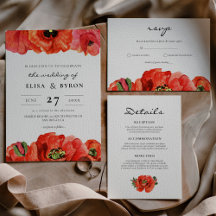 Red poppies watercolor wedding