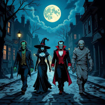 Witch, Zombie, Mummy and Dracula Halloween Party