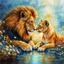 A Lion and Lioness, Wild Cats, Love Fantasy Art