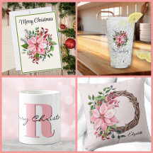 Christmas    Pink & Green Pretty Poinsettias 