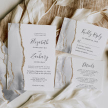 Modern Gray White Gold Agate Wedding Suite