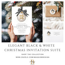 Elegant Black And White Christmas Invitation Suite