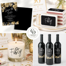 Modern Black and Gold 50th Birthday Party