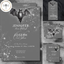 Dark Halloween Glam Bat & Diamonds Wedding