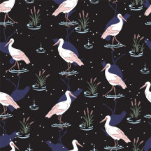 Serene Stork Pond Pattern - Elegant Reflections