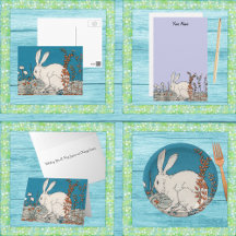 Spring and Easter White Rabbit Sitting in Flowers