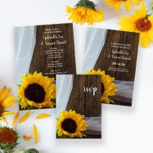 Rustic Sunflower Barn Wood Wedding Stationery