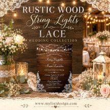 Rustic Wood String Lights Lace Wedding Collection