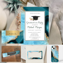 Elegant Gold Glitter Turquoise Marble