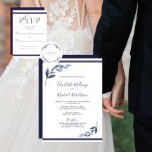 Navy and White Floral Leaf Wedding Collection
