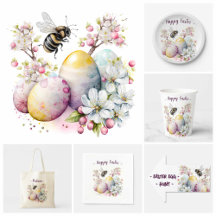 Easter Watercolor Bee - Easter Eggs and Flowers