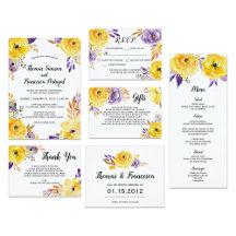 Yellow and Purple Watercolor Floral Wedding Coll.