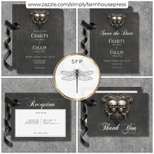 Gothic Black & White Skulls & Heart Wedding