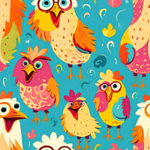 Cute Whimsical Cartoon Funny Chickens