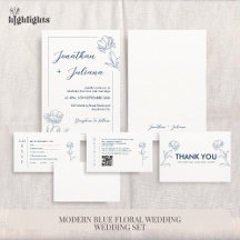 Modern Blue Floral Wedding Set